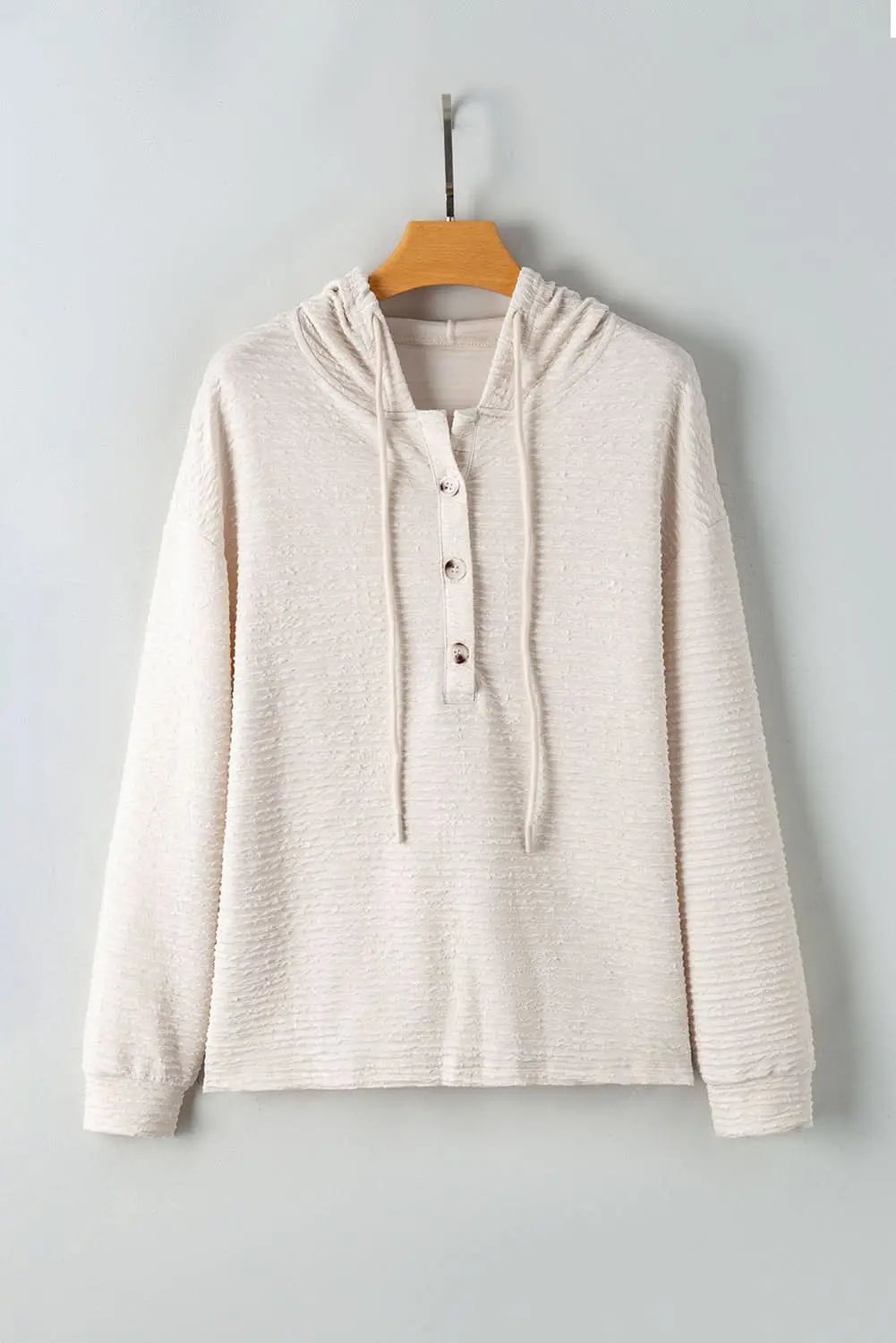 Apricot Solid Textured Drawstring Henley Hoodie - Love Salve